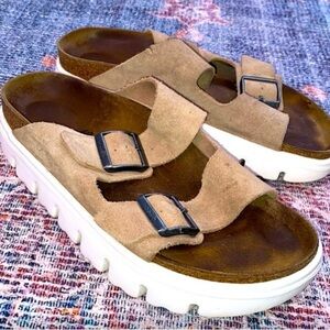 Papillio Chunky Suede Leather Arizona Platform Slide Sandals Women’s 9